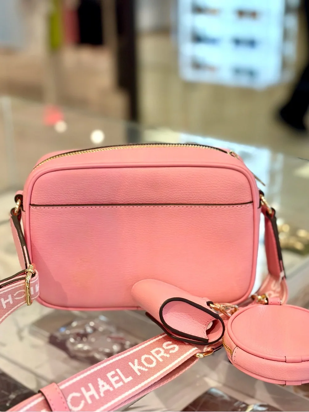 Michael Kors Pink Leather Triple-Pouch Crossbody Bag Carnation